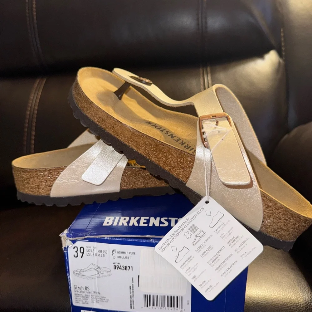 Birkenstock Women's 943871-Off Style Gizeh Sandal, Off-White size 39 or 8.5-9 - Picture 4 of 6